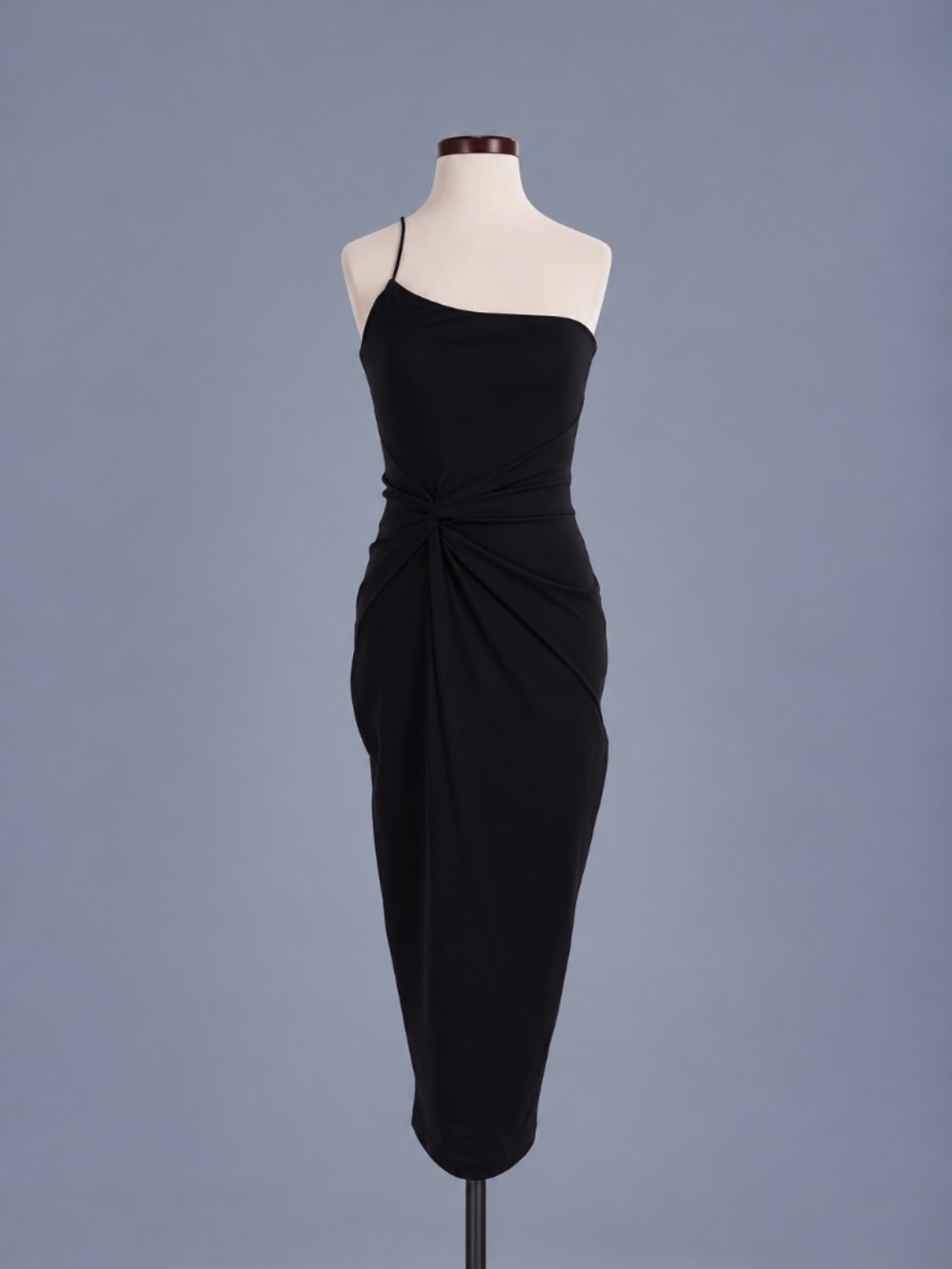 Nookie Black One Shoulder Ruched Midi Dress Size S NWT